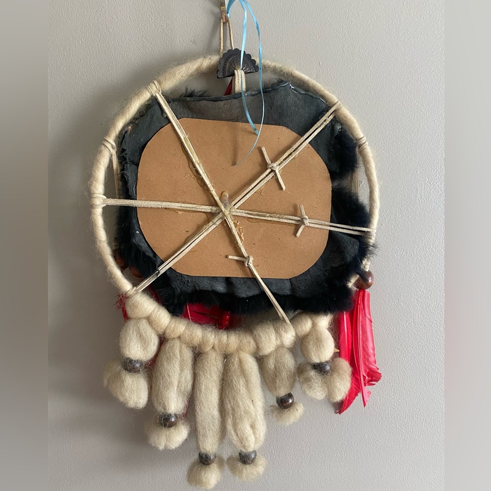 RARE INDIAN VINTAGE LARGE HANDMADE DREAM CATCHER  Fur Feather‎ Native Boho 12x18 - Picture 12 of 13